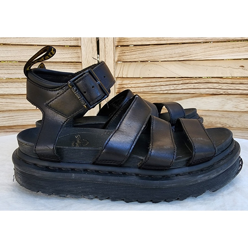 Dr. Doc Martens Sz 6 Black Leather Blaire Platform Gladiator Sandals‎ Strappy